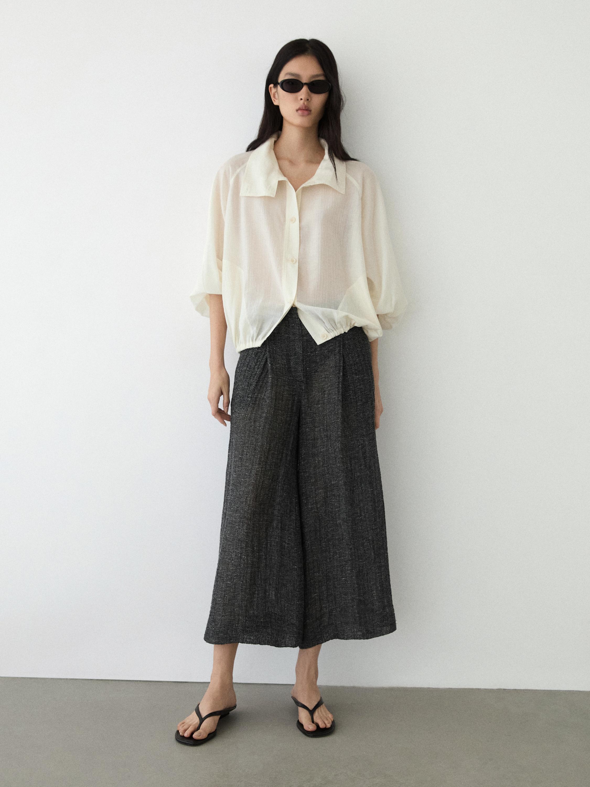 Pantalon à pinces total look en lin mélangé